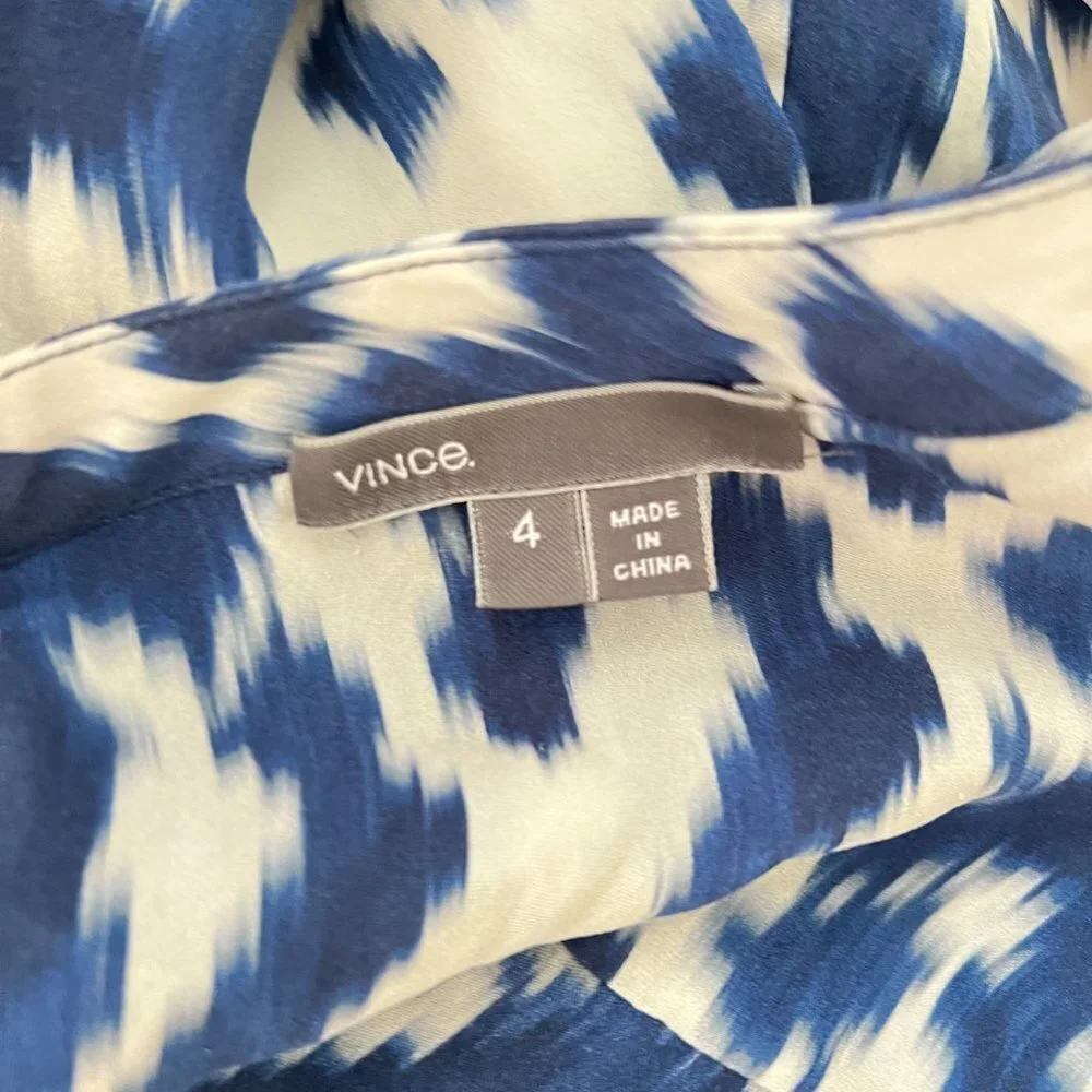 Vince Silk Ikat Print Blouse Blue White Size 4 - Picture 4 of 7
